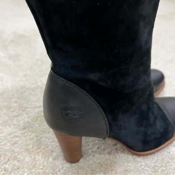 UGG Black Heeled Boots with Cream Accents - Picture 10 of 16